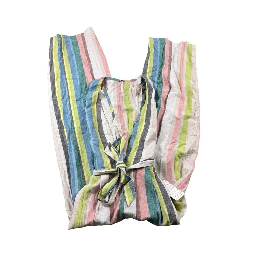 Free People Garden Combo Striped Linen Blend Jumper Size 6 OB485562 NWT